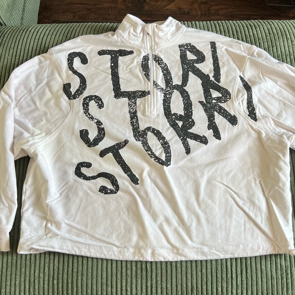 White Pullover with Black Graphic Text